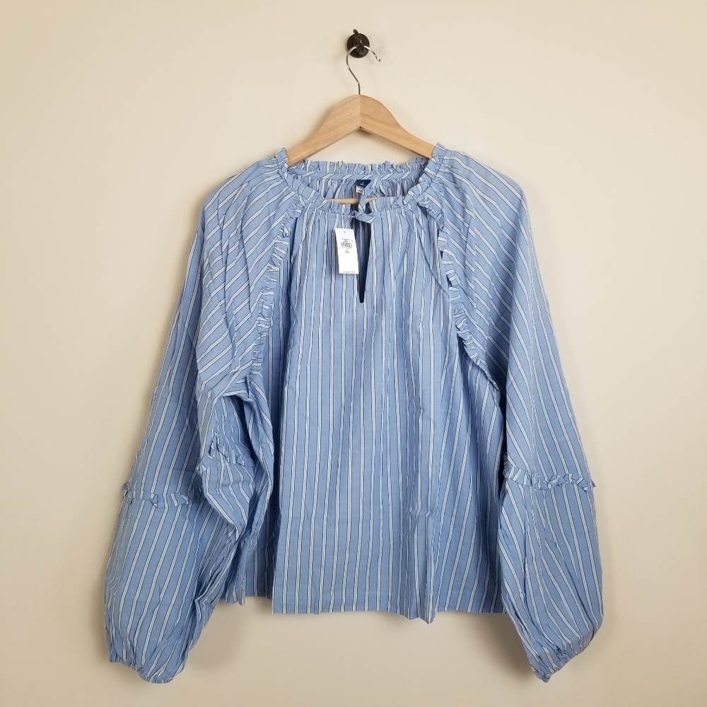 Old Navy Long Sleeve Ruffle Trim Cotton Top Size Large Tall NWT